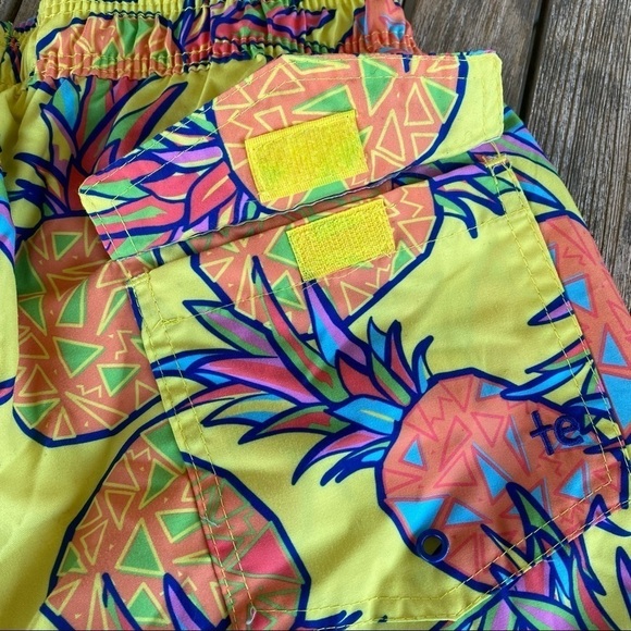 Tipsy Elves Pineapple Swim Trunks 7” Tropical Lined Sz Small Yellow Orange Blue - Picture 7 of 8